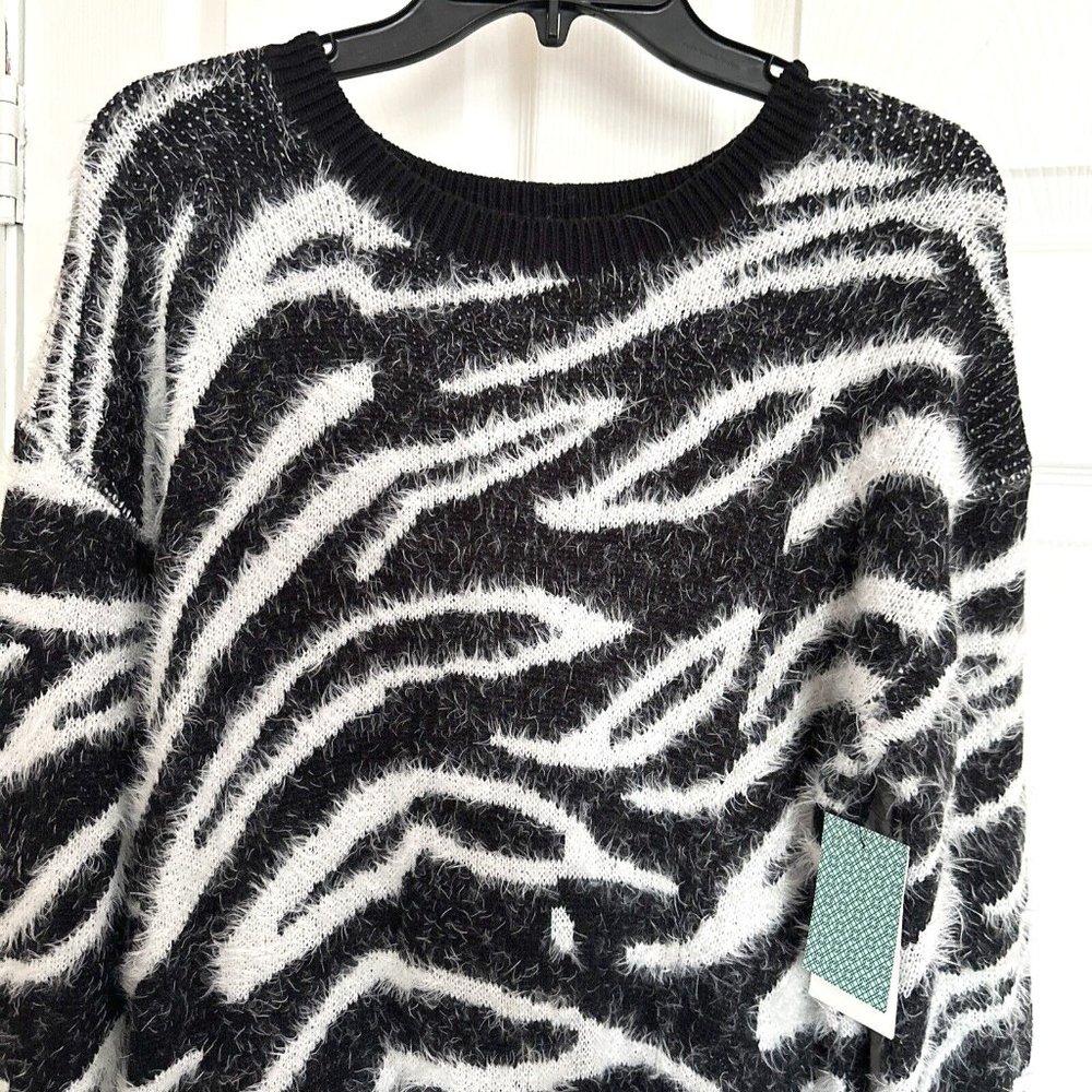 SUSINA: Zebra Print Eyelash Sweater Dress Pullover Style Black/Ivory ~ NWT